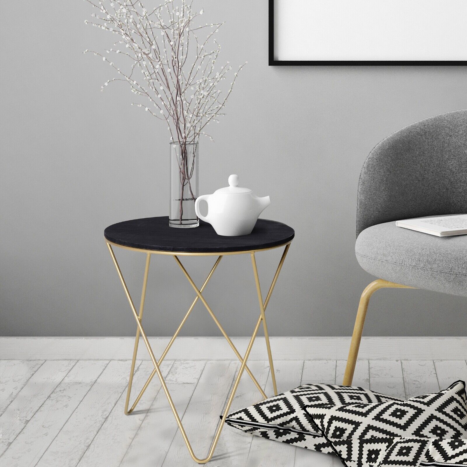 Round Tea Wood Metal Table