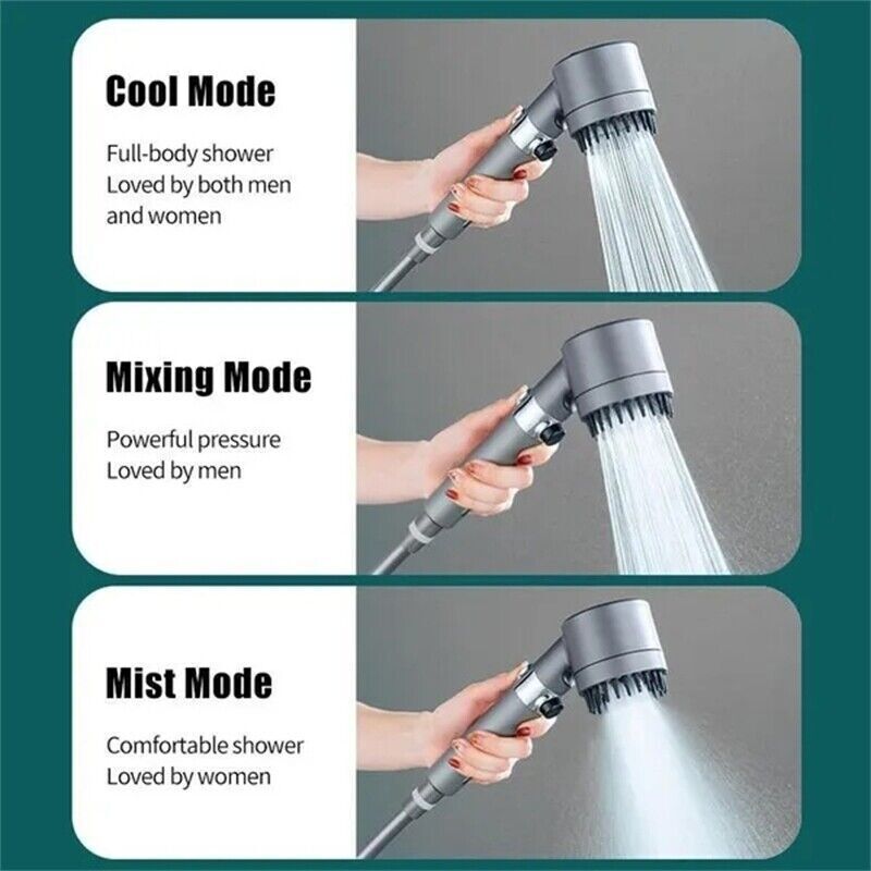 3 Modes Shower Head with Filter High Pressure Water Saving Massage Body Scalp Uk