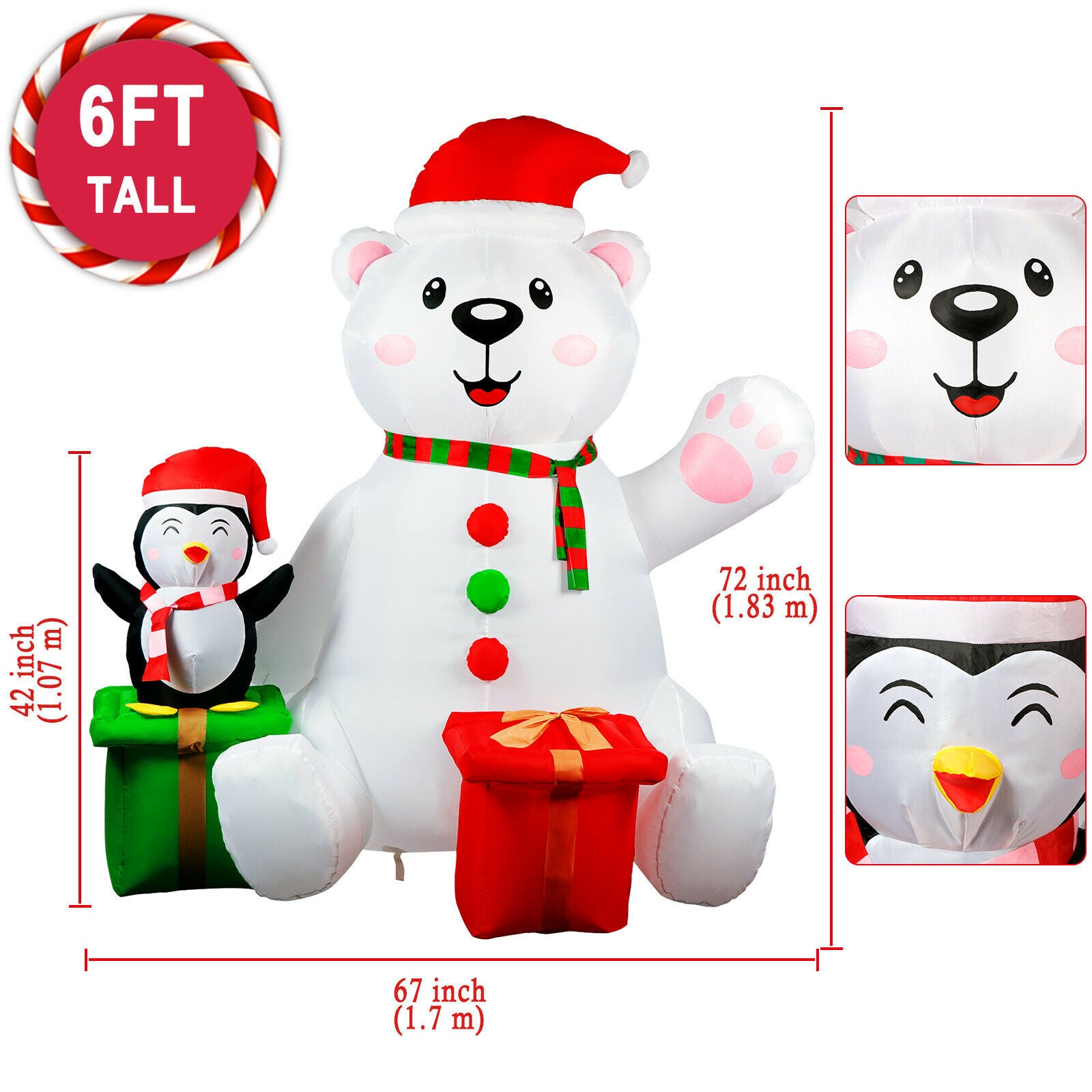 6FT Christmas Inflatable Polar Bear with LED Light