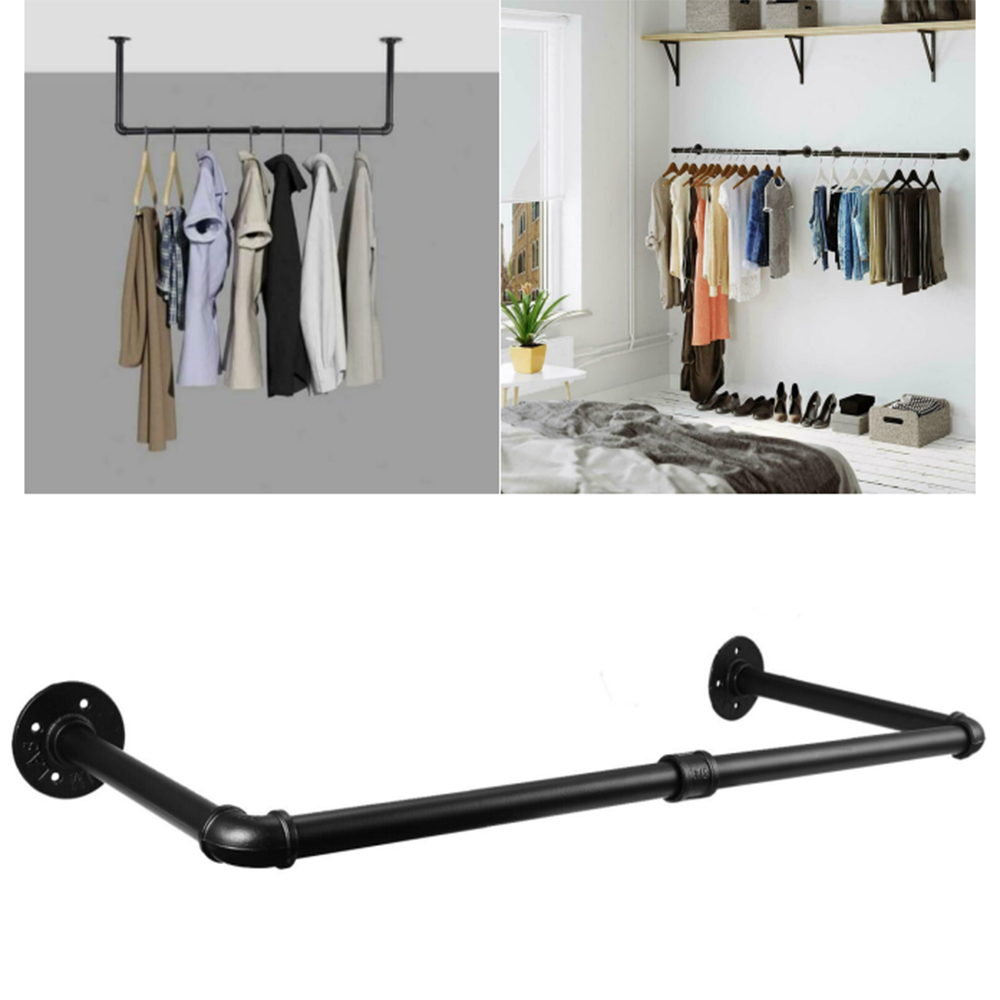 Industrial Pipe Clothes Rack 92cm Wall Mounted Detachable Garment Hanging Rail