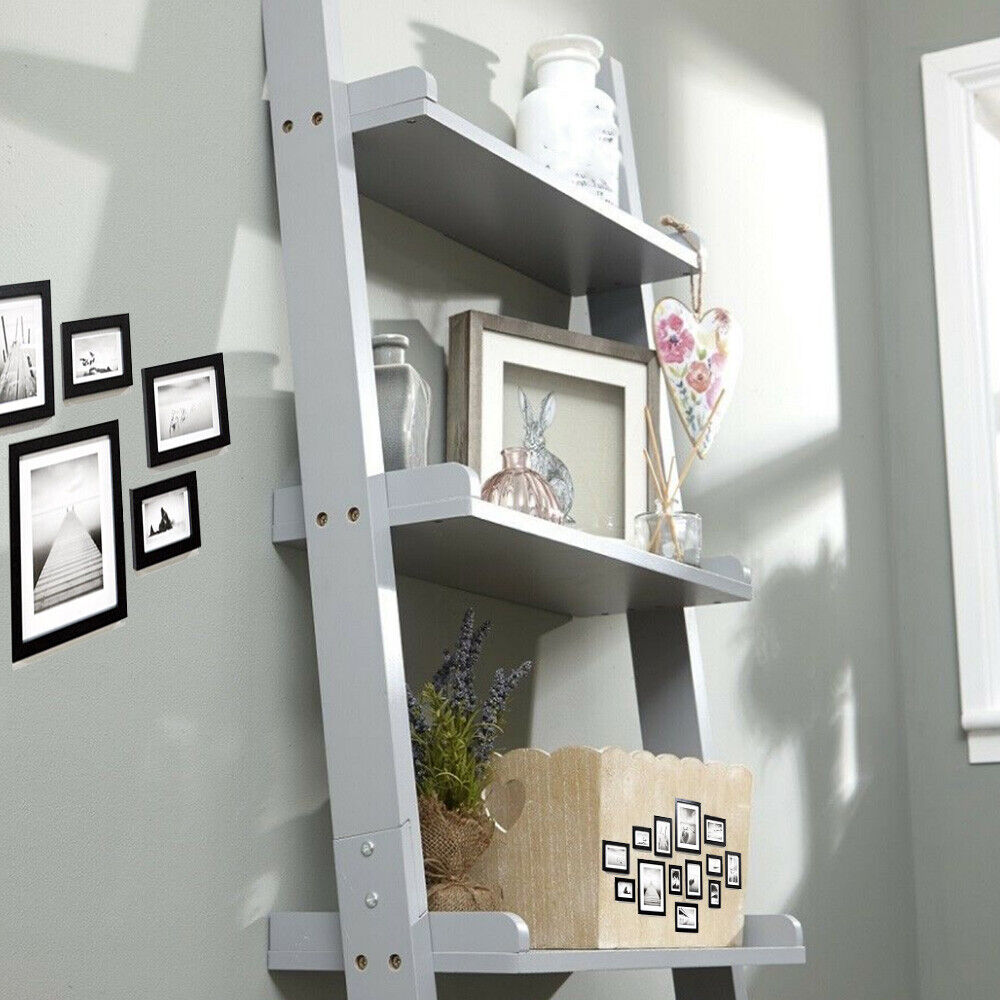 Grey Ladder Shelving Unit 5 Tier Display Stand Book Shelf Wall Rack Storage