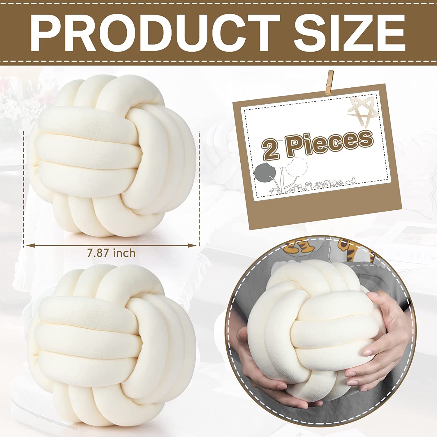 2 Pieces Round Throw Pillows Soft Knot Ball