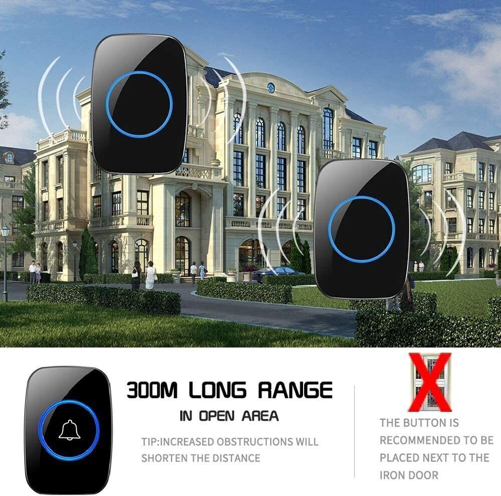 Waterproof Wireless Door Bells 1000ft Long Range Battery Home Cordless Doorbell