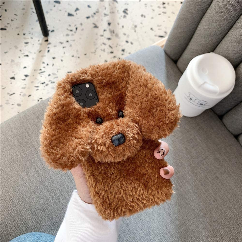 Super Cute Teddy Dog Fluffy Fur Case Compatible with iPhones