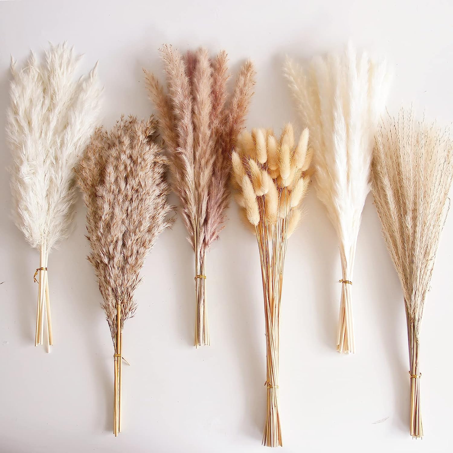 110 PCS Dried Pampas Grass Bouquet, Boho Table Decor, Bunny Tails Dried Flowers, Brown Pompas, White Pampas Grass for Wedding, Home, Rustic Party, Baby Shower Decorations