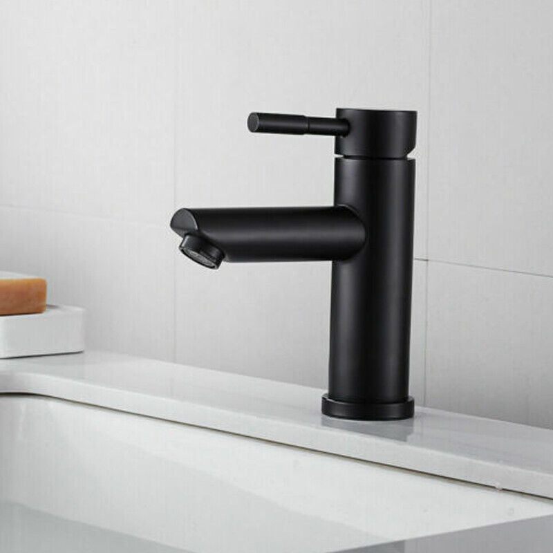 Bathroom Basin Black Tap Waterfall Mono Mixer Square Modern Sink Faucet + Waste