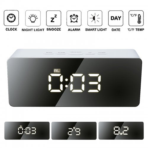 Digital Mirror LED Snooze Alarm Clock with Temperature, Time And Night Mode