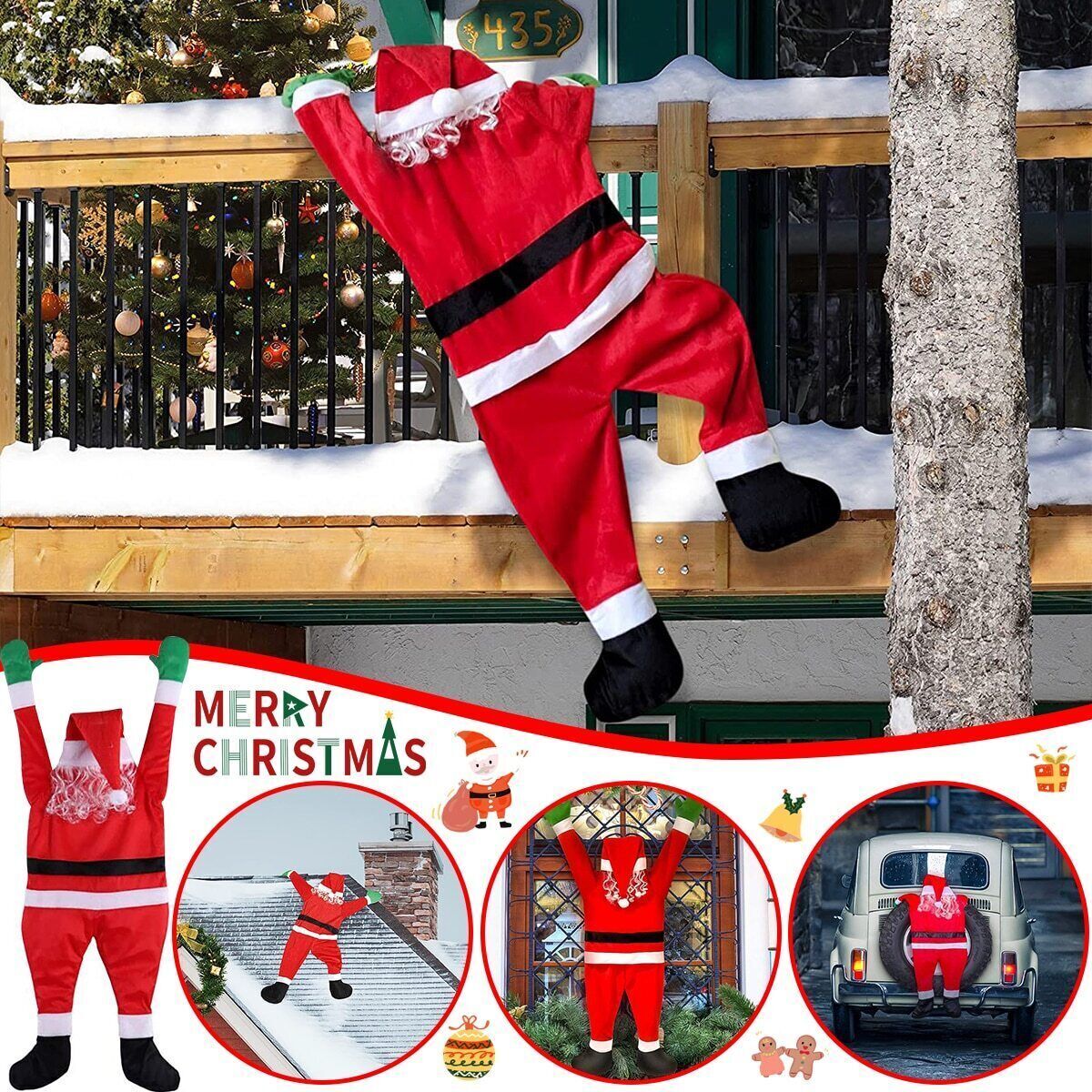 Christmas Hanging Santa Claus Decoration Yard Climbing Xmas Party Indoor Outdoor