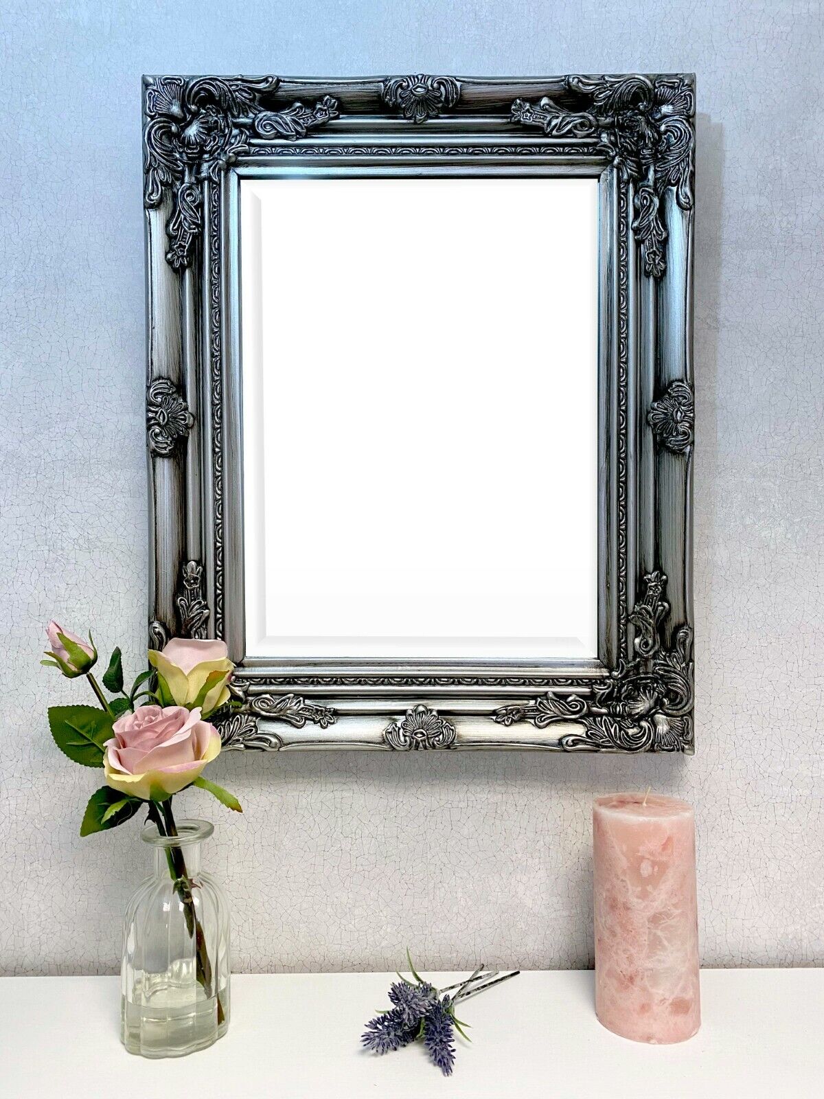 SILVER WALL MIRROR BEST SELLING ORNATE ANTIQUE STYLE MIRROR Size 53 x 43cm