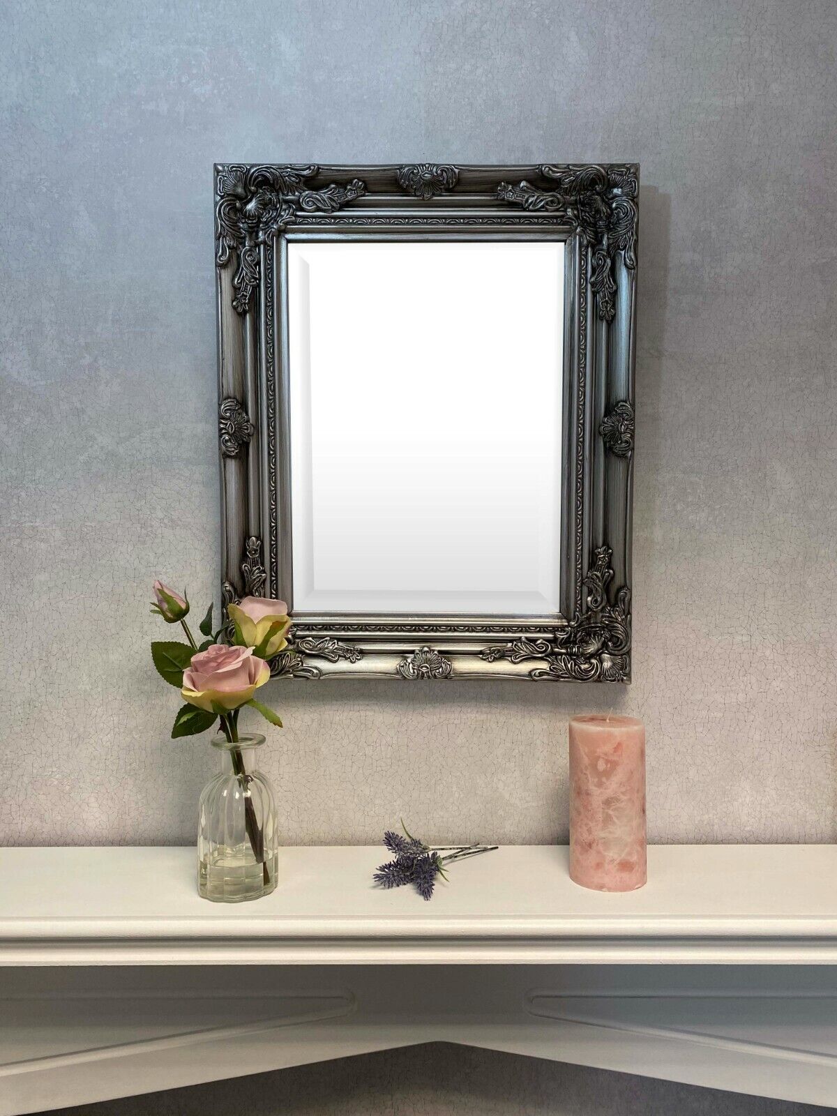 SILVER WALL MIRROR BEST SELLING ORNATE ANTIQUE STYLE MIRROR Size 53 x 43cm