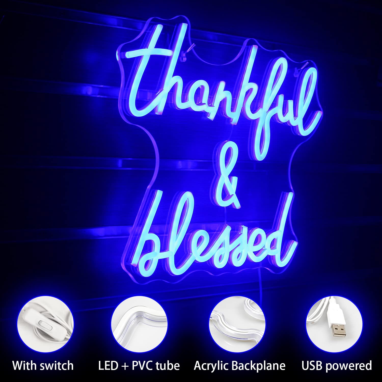 Neon Thankful and Blessed Sign