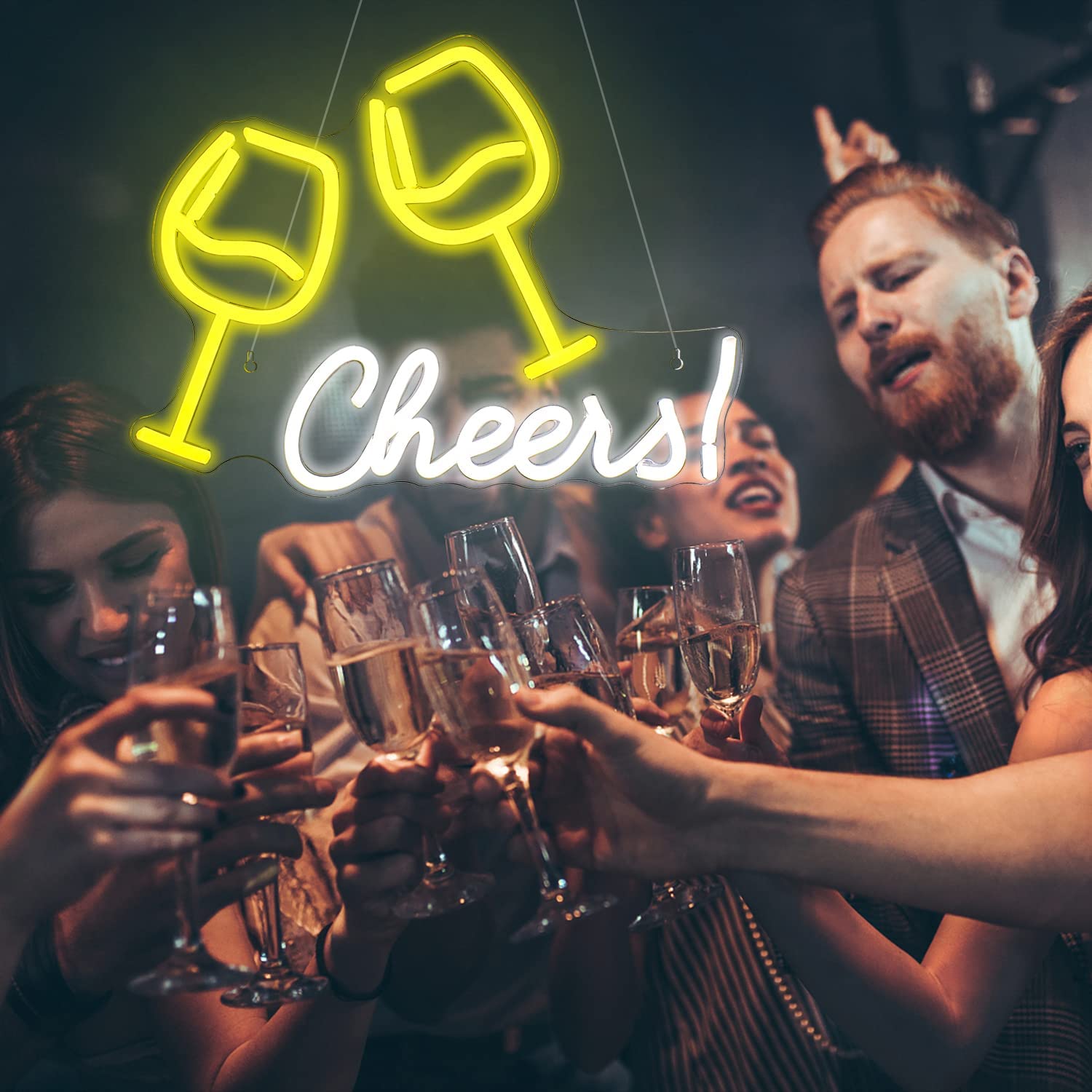 Neon Cheers with Glasses Sign