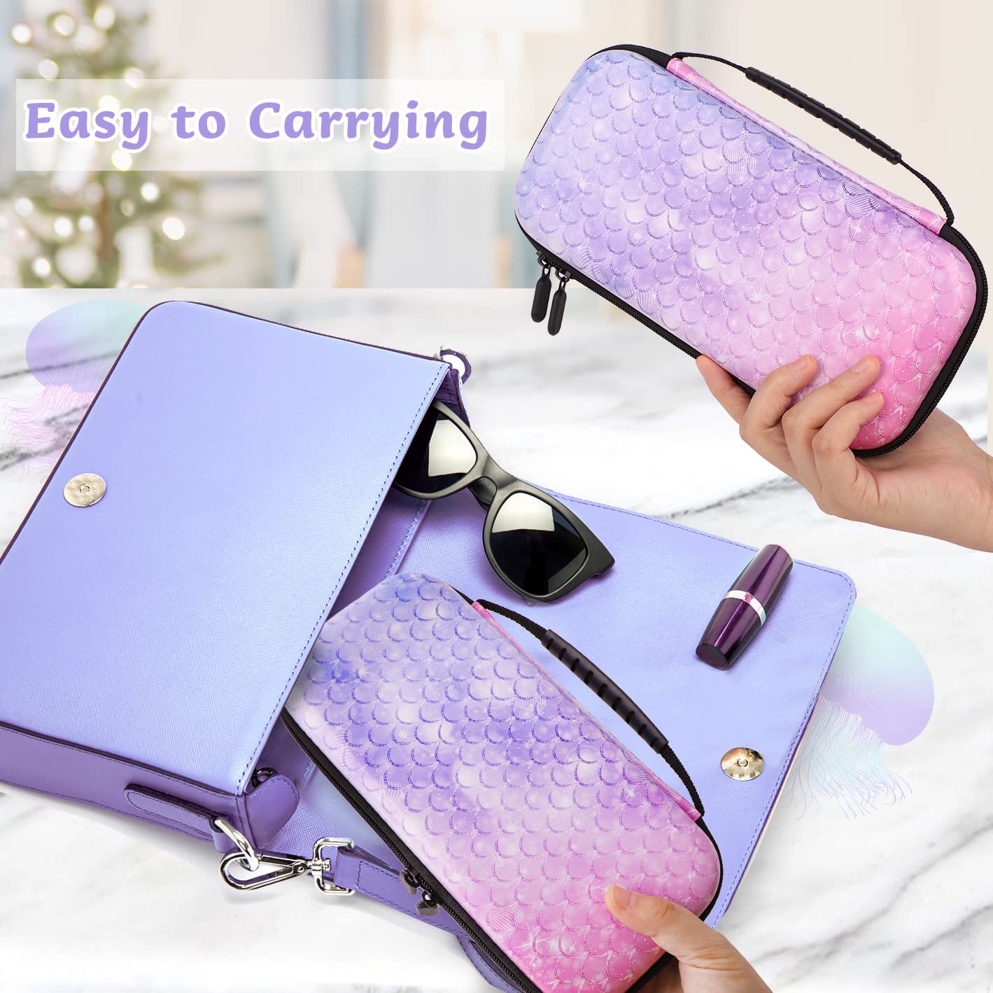 Mermaid Carrying Case Cover Kit Compatible with Nintendo Switch with Carry Handle for Console Accessories