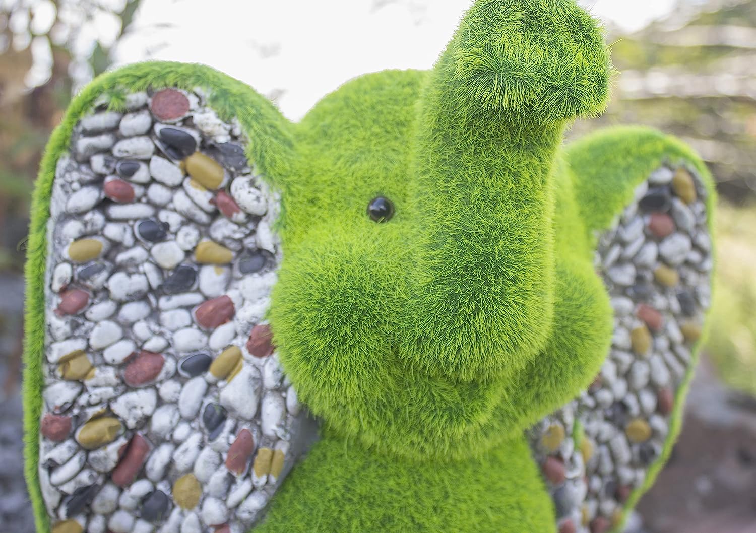 Stone Effect Novelty Elephant - Garden Ornaments Outdoor Animal Statue with Grass, Free Standing Animal Figurine