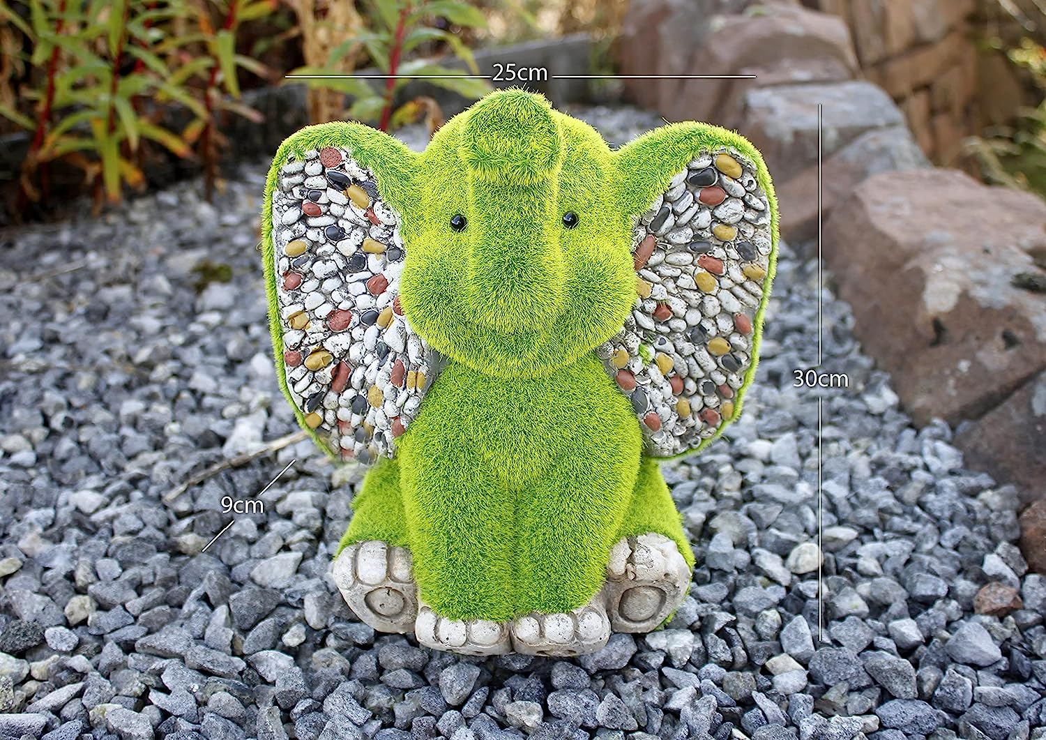 Stone Effect Novelty Elephant - Garden Ornaments Outdoor Animal Statue with Grass, Free Standing Animal Figurine