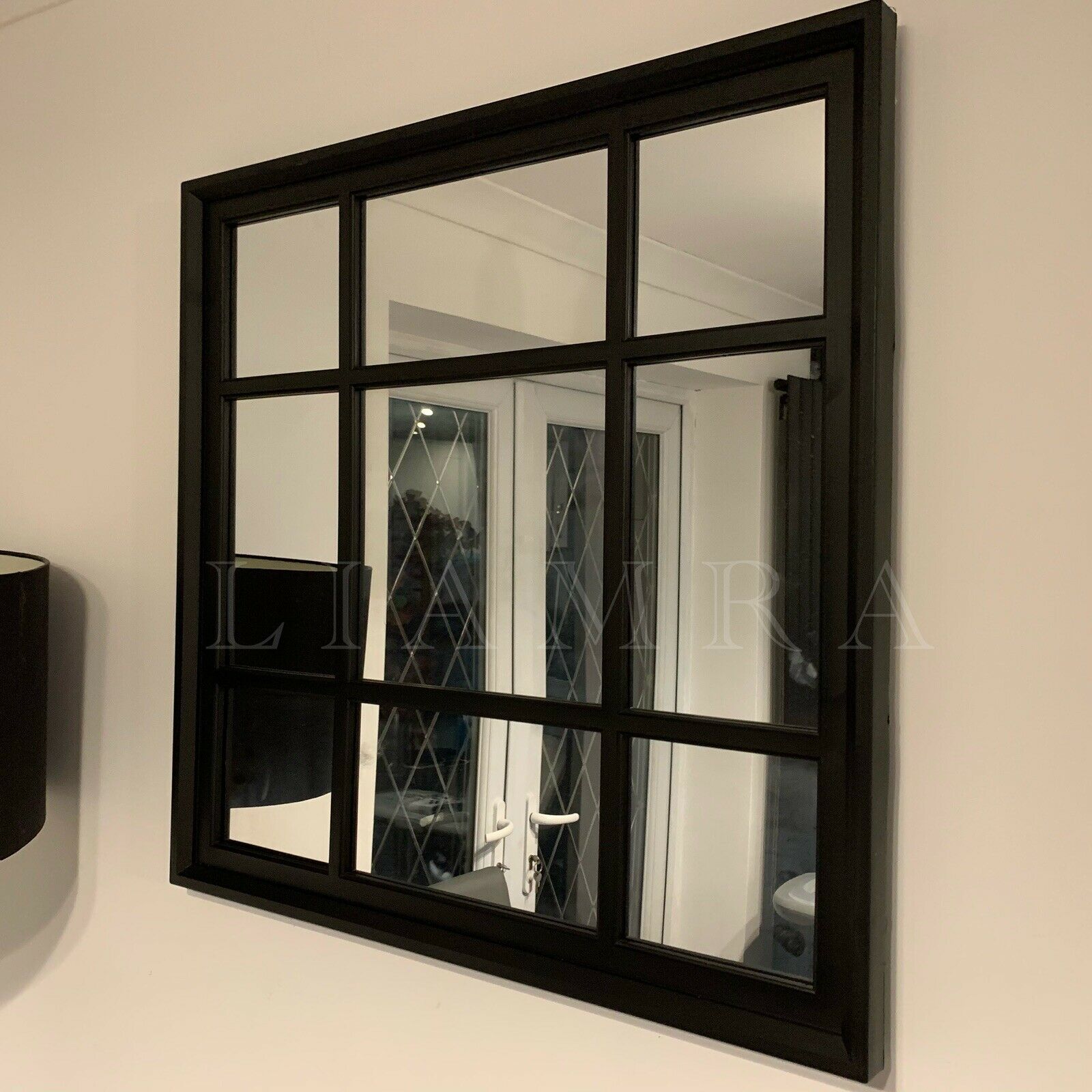 Window Style Black Wall Mirror Indoor Art Deco Square Black Window Wall Mirror