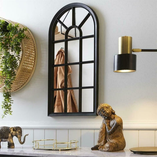 Black Window Style Mirror Home Decoration Wall Mounted Vintage Room Hallway Arch