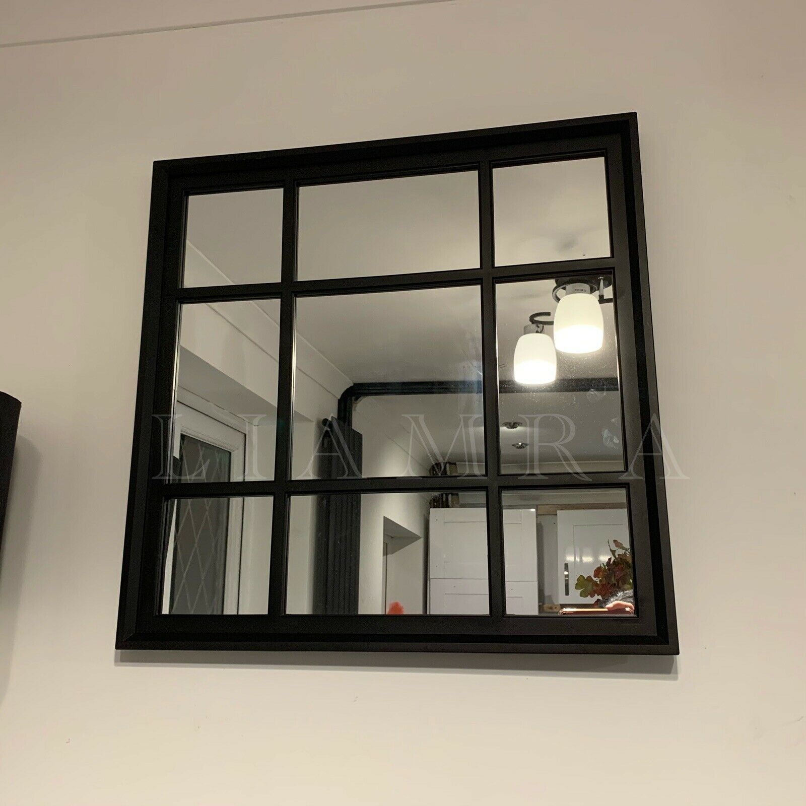 Window Style Black Wall Mirror Indoor Art Deco Square Black Window Wall Mirror