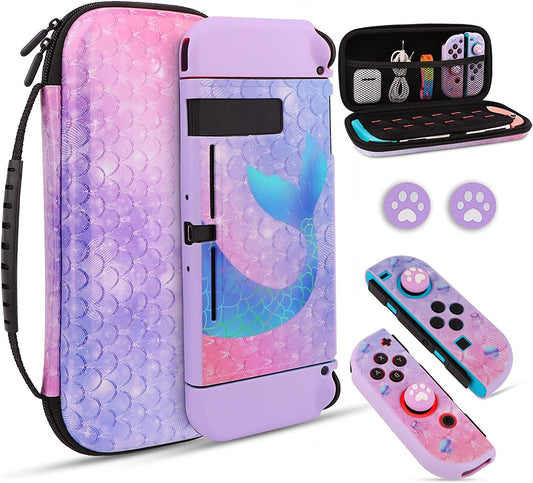 Mermaid Carrying Case Cover Kit Compatible with Nintendo Switch with Carry Handle for Console Accessories