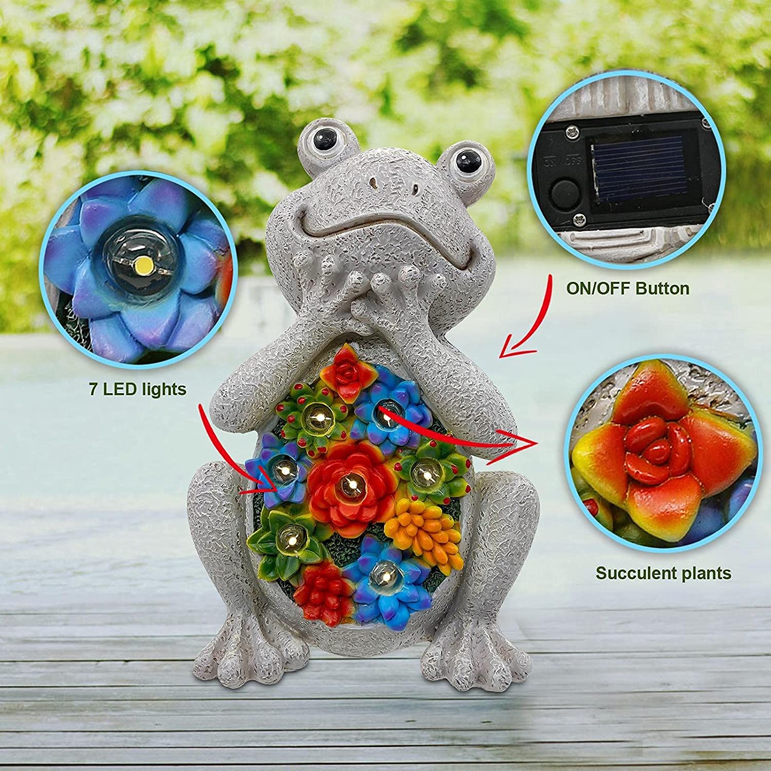 Solar Garden Frog Statue Outdoor Ornament