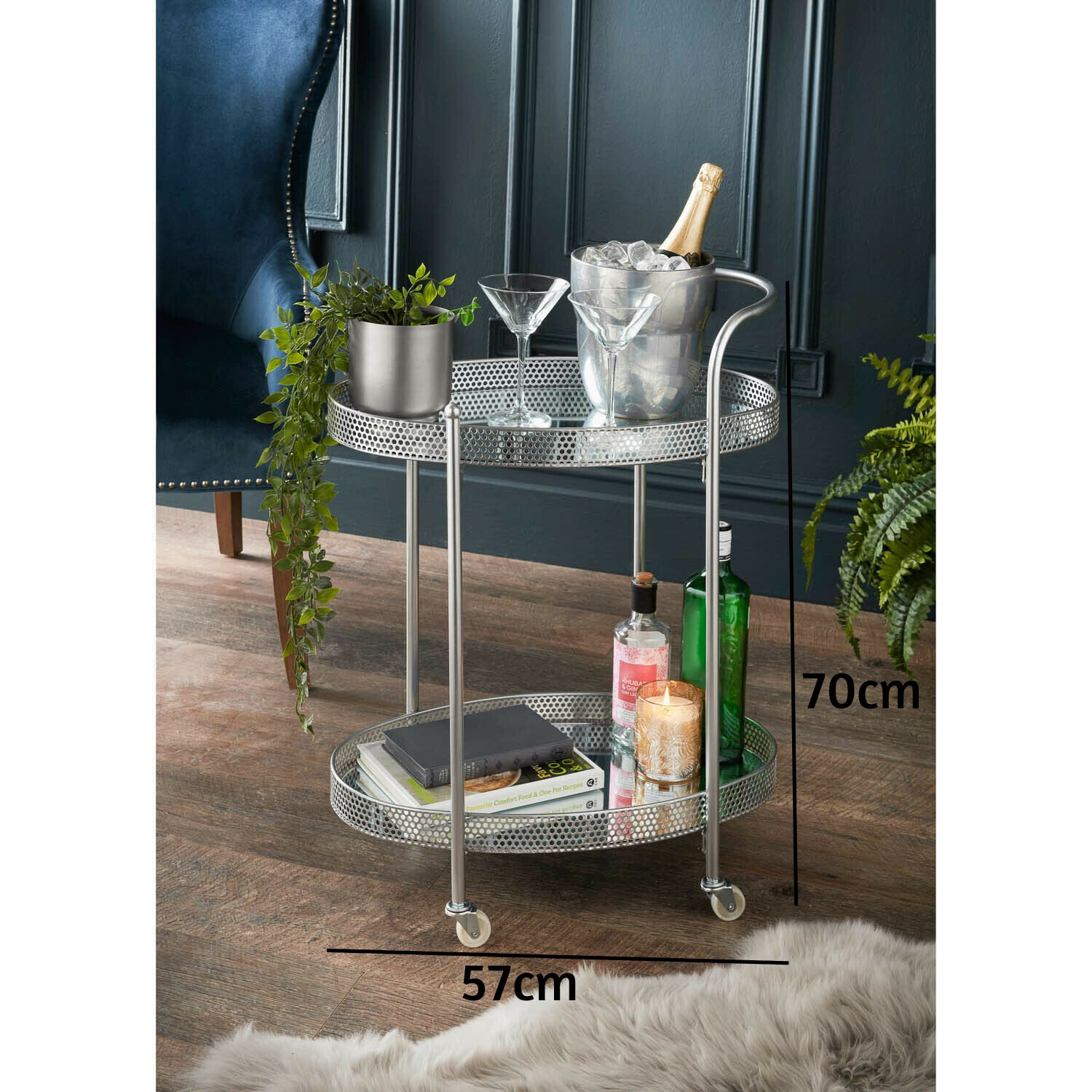 Deco Glamour Drinks Trolley Two Mirrored Shelves Eye Catching Design With Castor