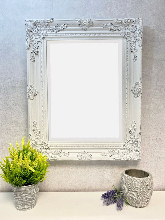 ANTIQUE WHITE MIRROR BEST SELLING ORNATE STYLE WALL MIRROR Size 53 x 43cm