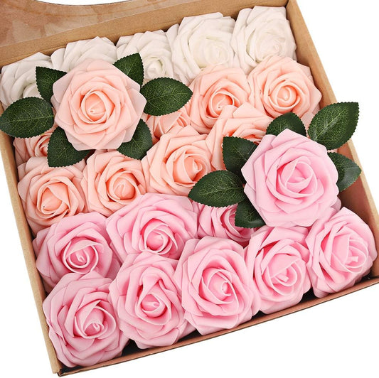 Artificial Flower Roses, 25pcs Real Touch Foam Roses with Stems for DIY Wedding Bridal Bouquets, Valentine's Day, Mother's Day, Baby Shower, Home Decoration