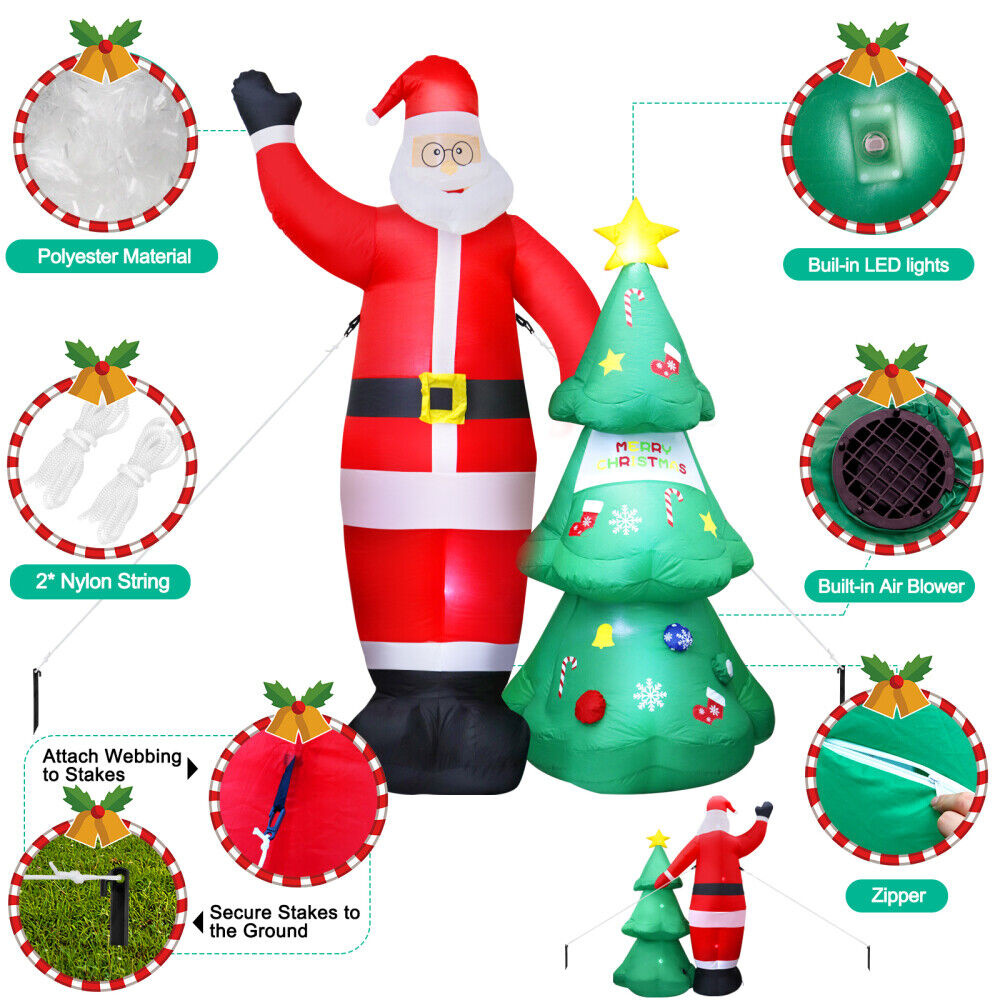 8Ft Inflatable Christmas Santa Claus Xmas Decoration LED Lights Holiday Blow Up