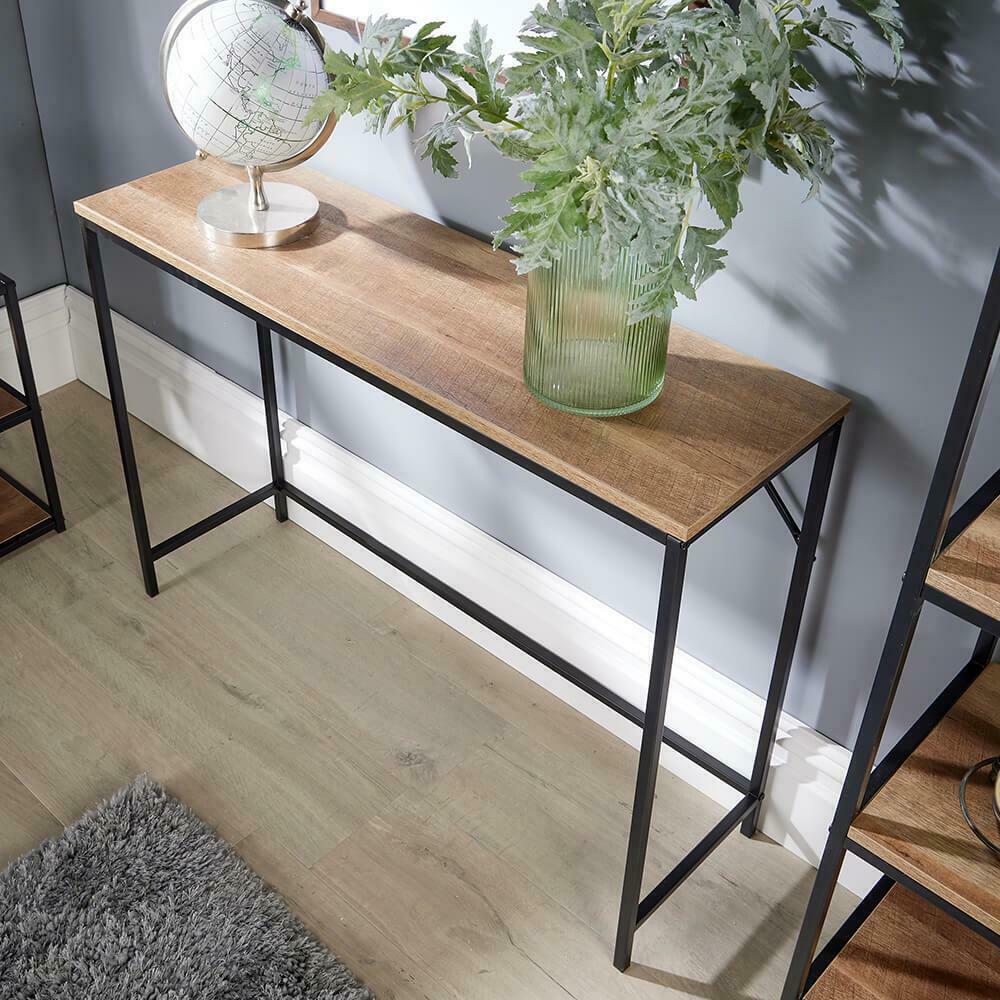 Console Table Entryway Hallway Furniture Industrial Oak Effect Metal Unit Side