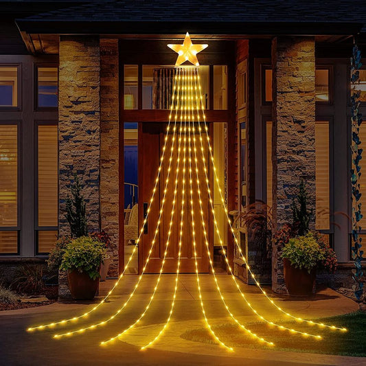 Outdoor Christmas Decorations, 3.5M Christmas Star Lights LED Waterfall Christmas Lights 8 Mode