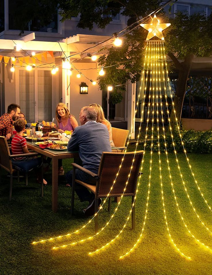 Outdoor Christmas Decorations, 3.5M Christmas Star Lights LED Waterfall Christmas Lights 8 Mode