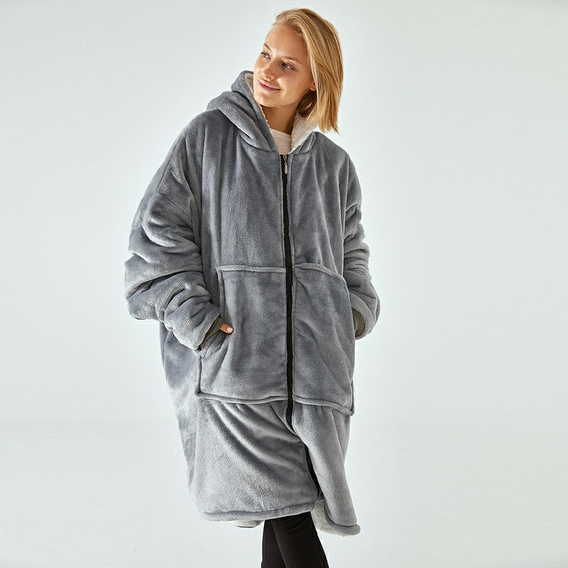 Premium Super Wide Loose Cozy Oversized Wearable Hoodie Sweatshirt Blanket for Adults Men Women - Grey