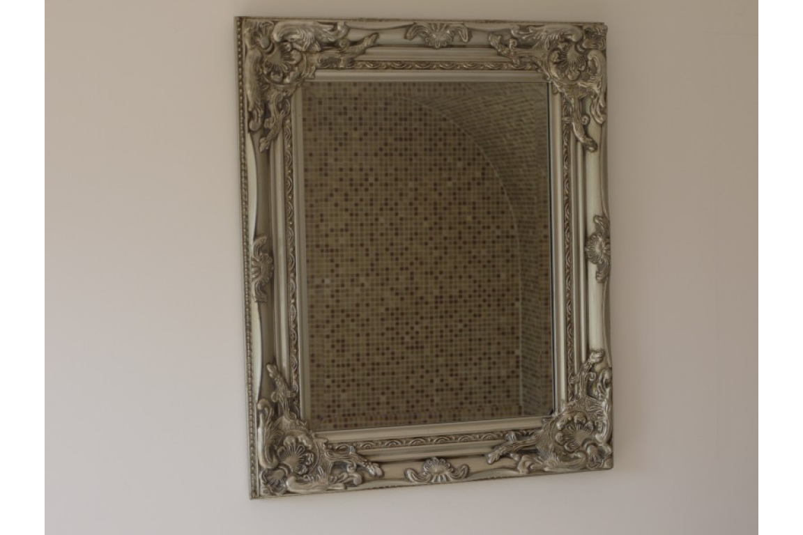 Rectangular Ornate Silver Wall Hanging Mirror 53 x 42cm Antique Style