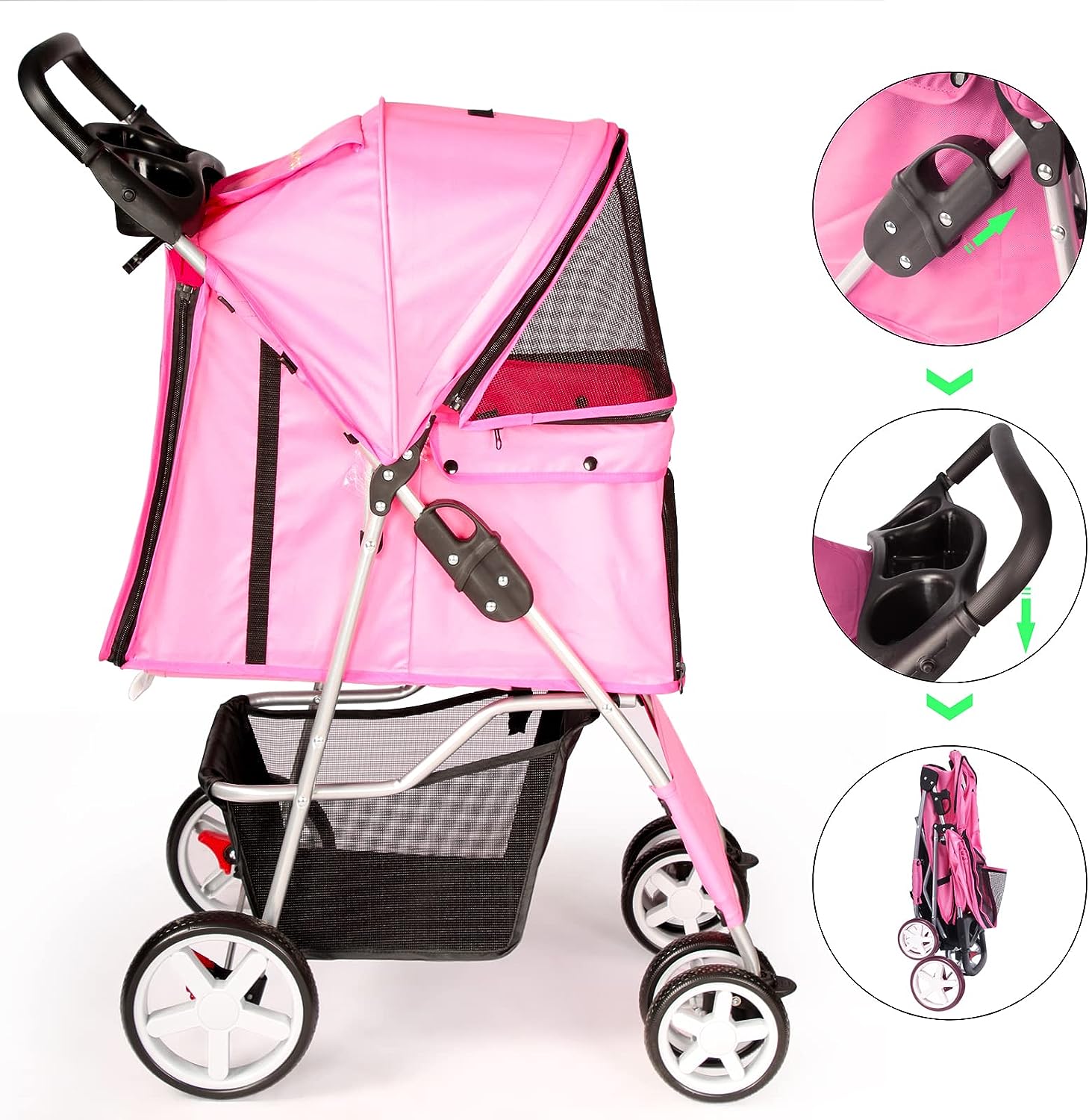 Brand new in original box 4-Wheel Pet Stroller Pink colour Zip in front secured