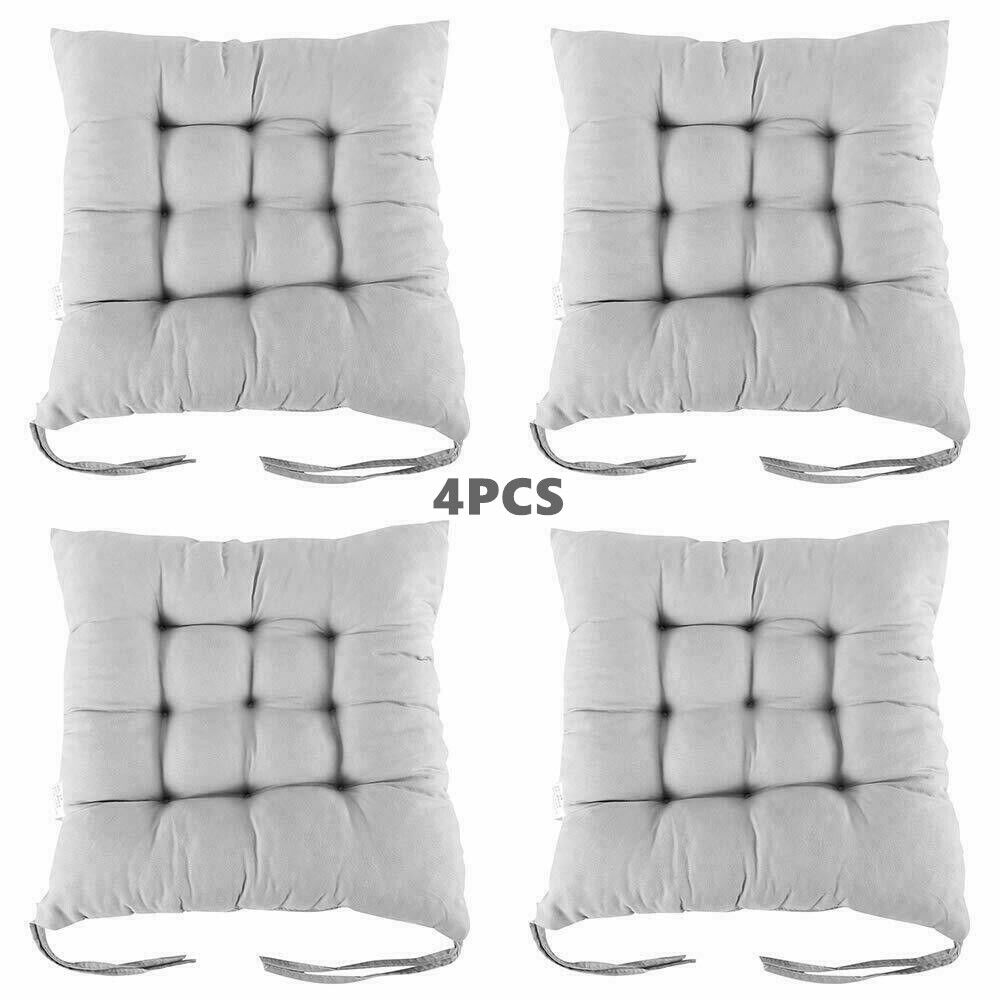 4X Grey Chair Seat Pads Cushions Tie on Dining Garden Room Kitchen Patio Cushion