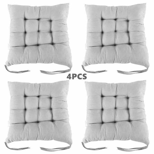 4X Grey Chair Seat Pads Cushions Tie on Dining Garden Room Kitchen Patio Cushion