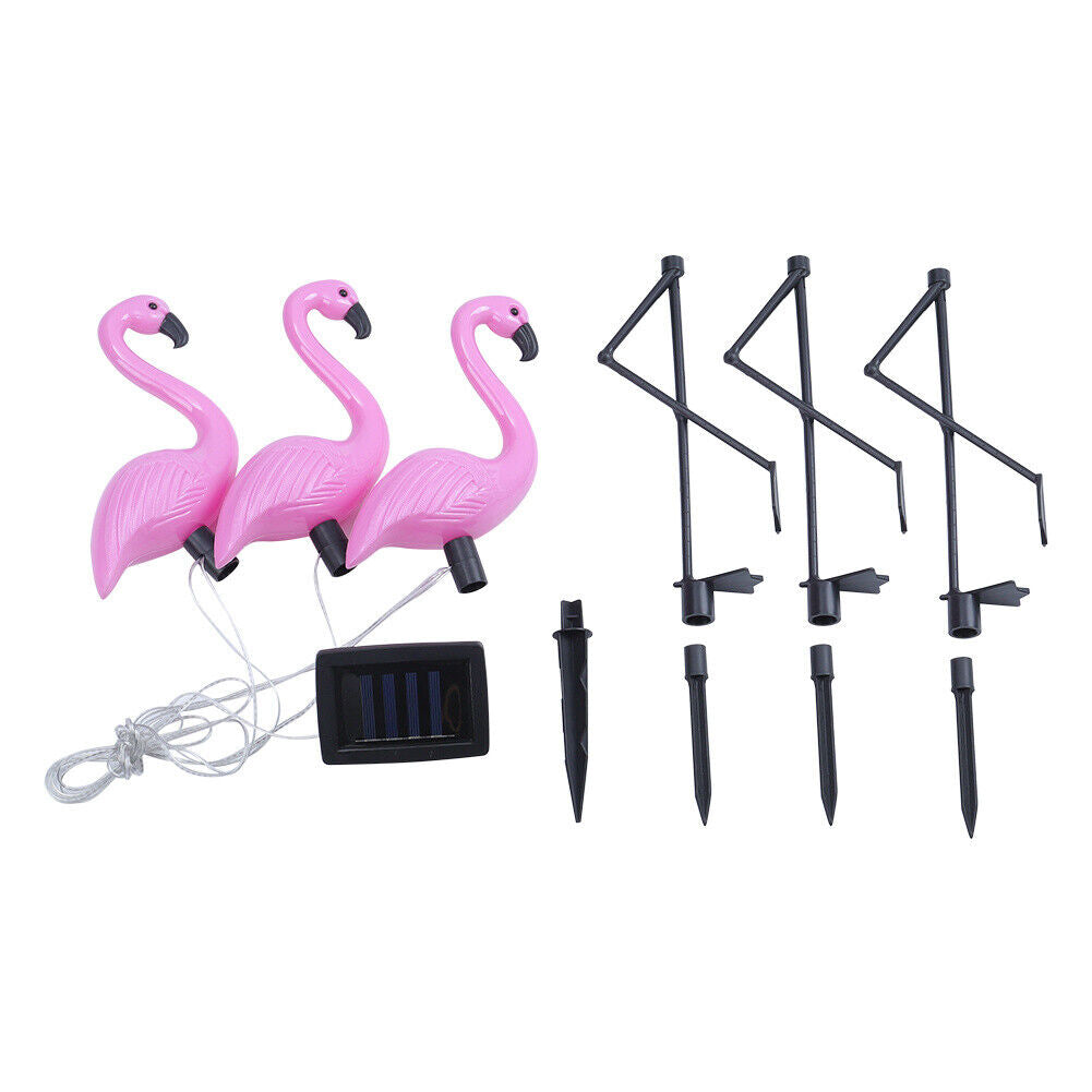 3pcs Pink Plastic Flamingo Solar Garden Stake LED Light Ornament Outdoor Decor