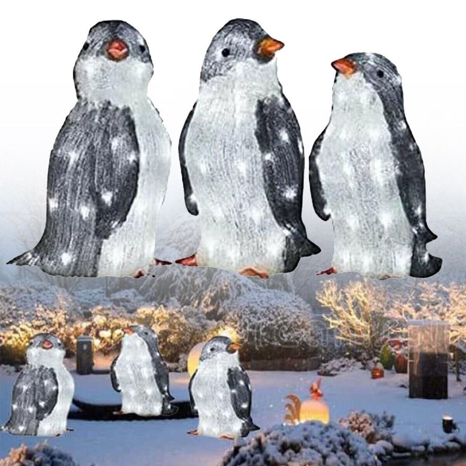 3x Christmas Penguin Acrylic Light Up Outdoor Figurine Ground Lamp-Decor Garden