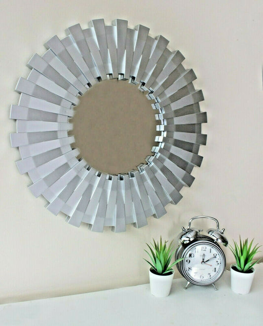 50cm Sunburst Wall Mounted Silver Mirror Large Home Decor Round Modern Vanity