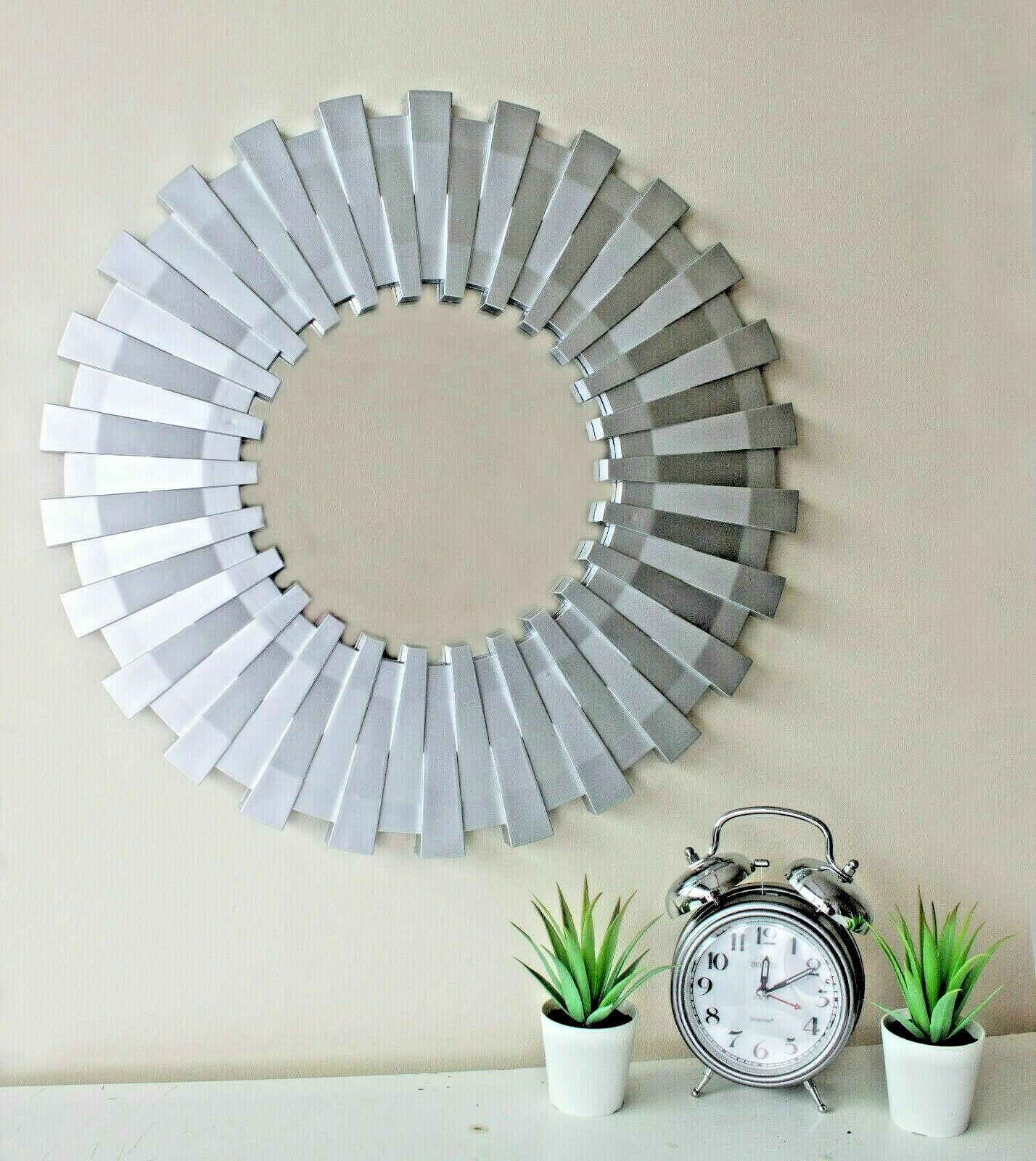 50cm Sunburst Wall Mounted Silver Mirror Large Home Decor Round Modern Vanity