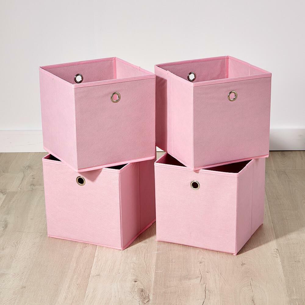 Pink Foldable Canvas Storage Folding Box Fabric Cube Cloth Bag 4 Piece Set