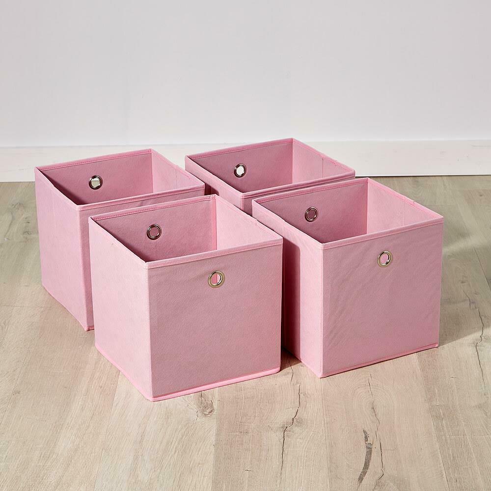 Pink Foldable Canvas Storage Folding Box Fabric Cube Cloth Bag 4 Piece Set