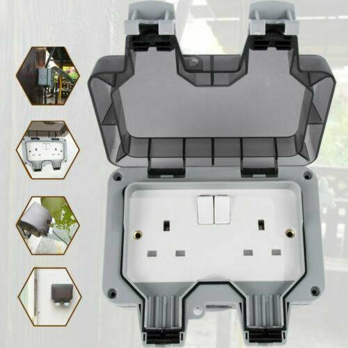 13A Outdoor Waterproof 2 Gang Switched Twin Double Socket IP66 UK Plug Outside