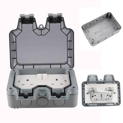 13A Outdoor Waterproof 2 Gang Switched Twin Double Socket IP66 UK Plug Outside