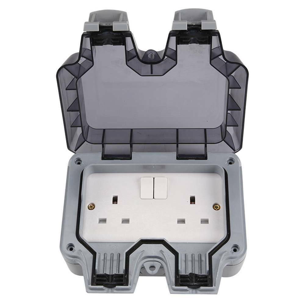 13A Outdoor Waterproof 2 Gang Switched Twin Double Socket IP66 UK Plug Outside