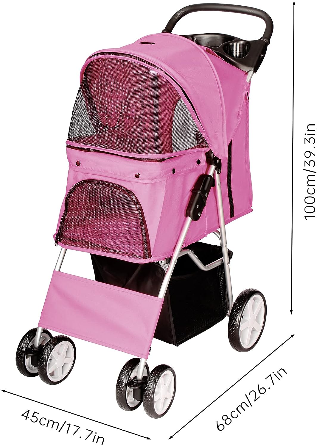 Brand new in original box 4-Wheel Pet Stroller Pink colour Zip in front secured