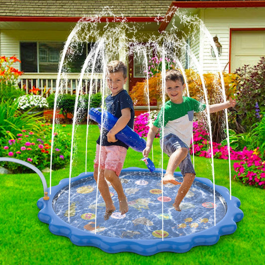 Splash Pad, Sprinkler & Splash Play Mat for Toddlers, Inflatable Outdoor Party Sprinkler Pad Wading Pool with 5 Patches for Kids