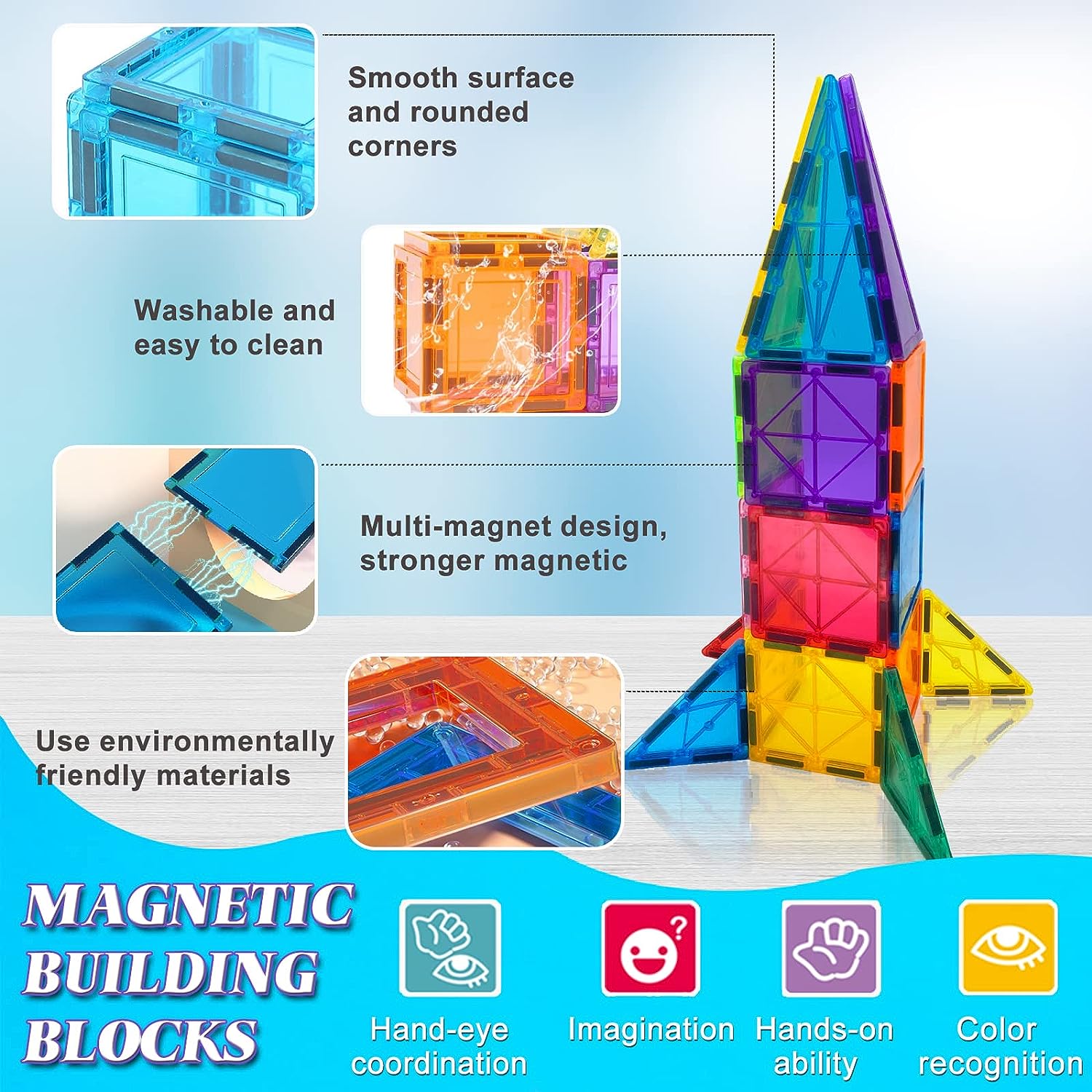 Magnetic Building Blocks 34PCS Magnetic Tiles for Kids Magnets Toys STEM Creative Construction Magnetic Toys for 3 4 5 6 Years Old Boys Girls Toddlers Kids Christmas Birthday Gifts for 3+ Boys Girls