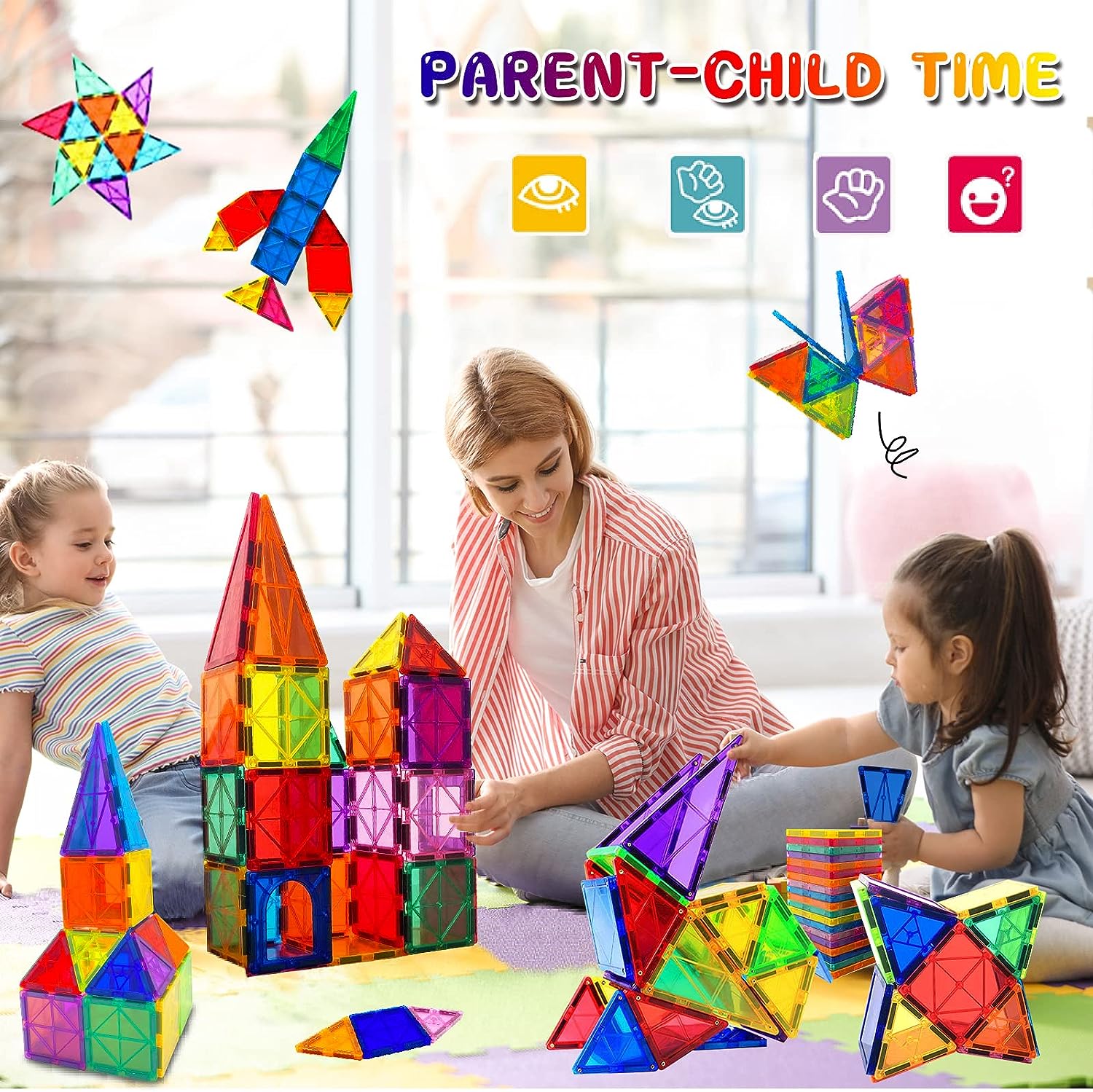 Magnetic Building Blocks 34PCS Magnetic Tiles for Kids Magnets Toys STEM Creative Construction Magnetic Toys for 3 4 5 6 Years Old Boys Girls Toddlers Kids Christmas Birthday Gifts for 3+ Boys Girls