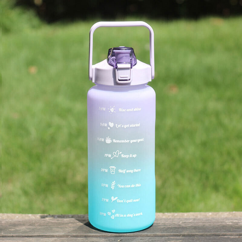 2L Motivational Water Bottle With Time Marker Straw ExtraLarge 2000ml Time Stamp